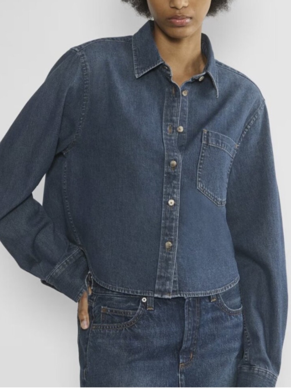 Denim Forum The ’80s Comfy Waist Denim Cropped button-up shirt